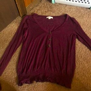 Purple button-down, long-sleeved blouse!